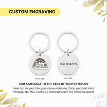 Custom Christmas Name Keychain, Merry Christmas Engraved Keyring, Santa Sleigh Winter Scene Stocking Stuffer, Personalised Holiday Keyring