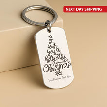 Holly Jolly Christmas Keychain, Engraved Xmas Tree Gift