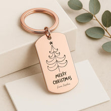Merry Christmas Keychain, Engraved Xmas Tree Gift