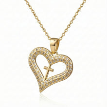 Christian Heart Cross Necklace for Women Gold Pendant, Multi-Colour & White Crystal Zircon Jewellery, Adjustable Chain Religious Gift