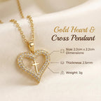Gold "Crystal Heart Cross" Religious Necklace