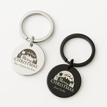 Custom Christmas Name Keychain, Merry Christmas Engraved Keyring, Santa Sleigh Winter Scene Stocking Stuffer, Personalised Holiday Keyring