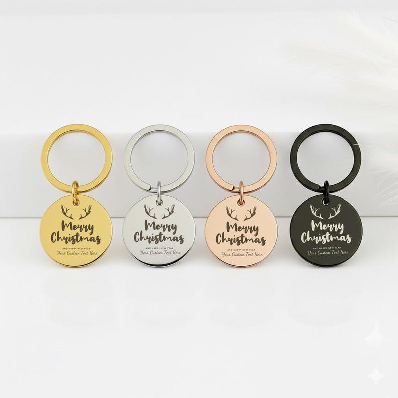 Merry Christmas Personalised Keychain, Engraved Reindeer Gift