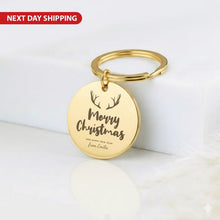 Merry Christmas Personalised Keychain, Engraved Reindeer Gift