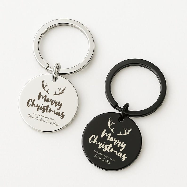 Merry Christmas Personalised Keychain, Engraved Reindeer Gift