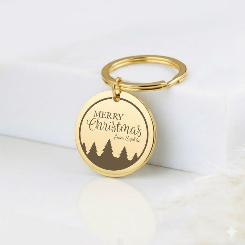Merry Christmas Personalised Keychain, Engraved Holiday Gift