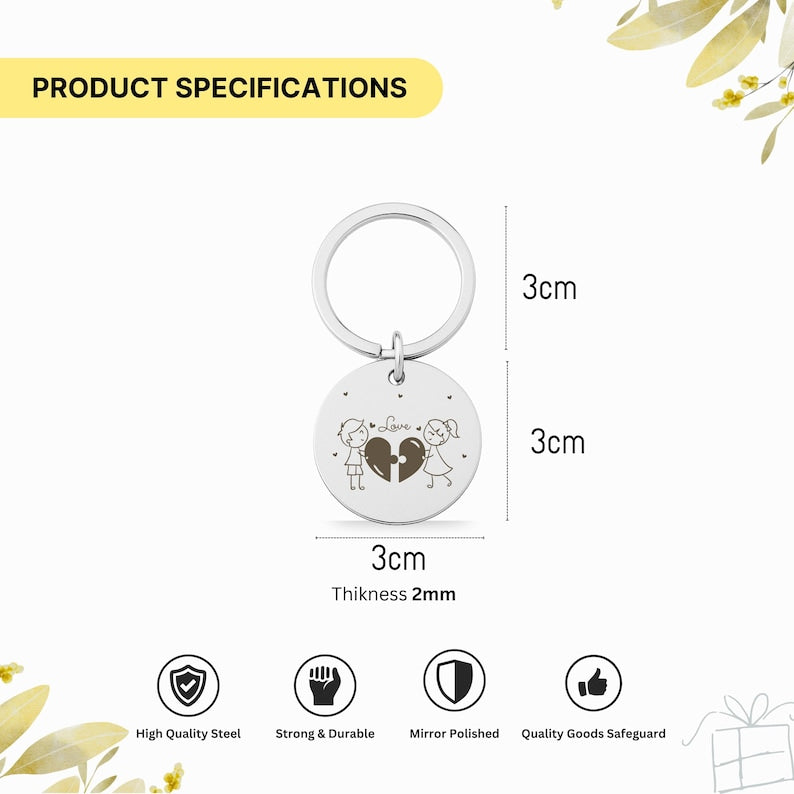 Personalised Love Stainless Steel Keychain, Custom Engraved Rectangle Keyring Gift for Couples, Valentine Anniversary Keepsake Keychain
