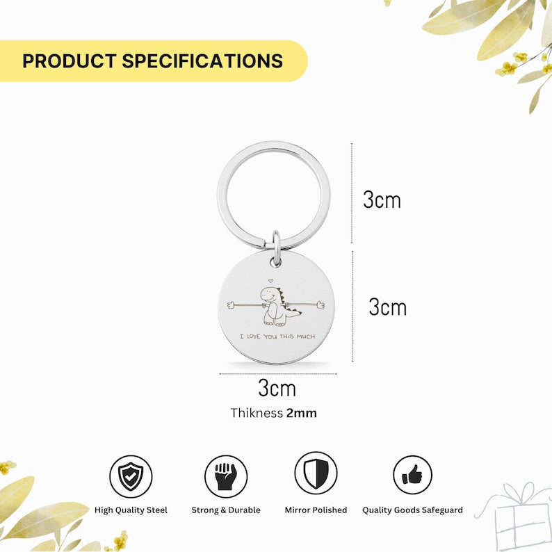"I Love You" Keychain, Dual-Sided Photo Sketch Gift