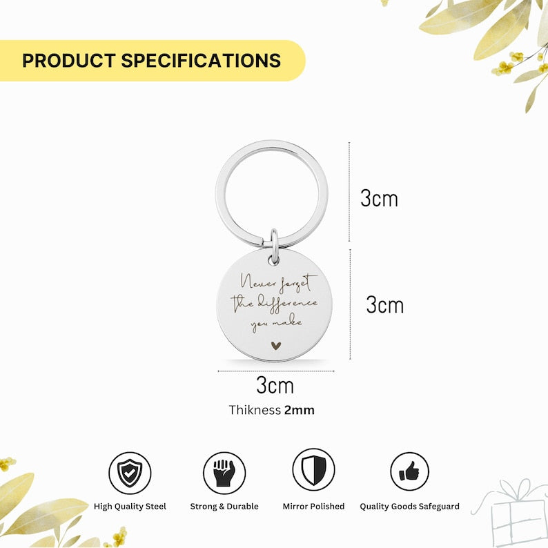 Stainless Steel Keychain, Custom Engraved Gift