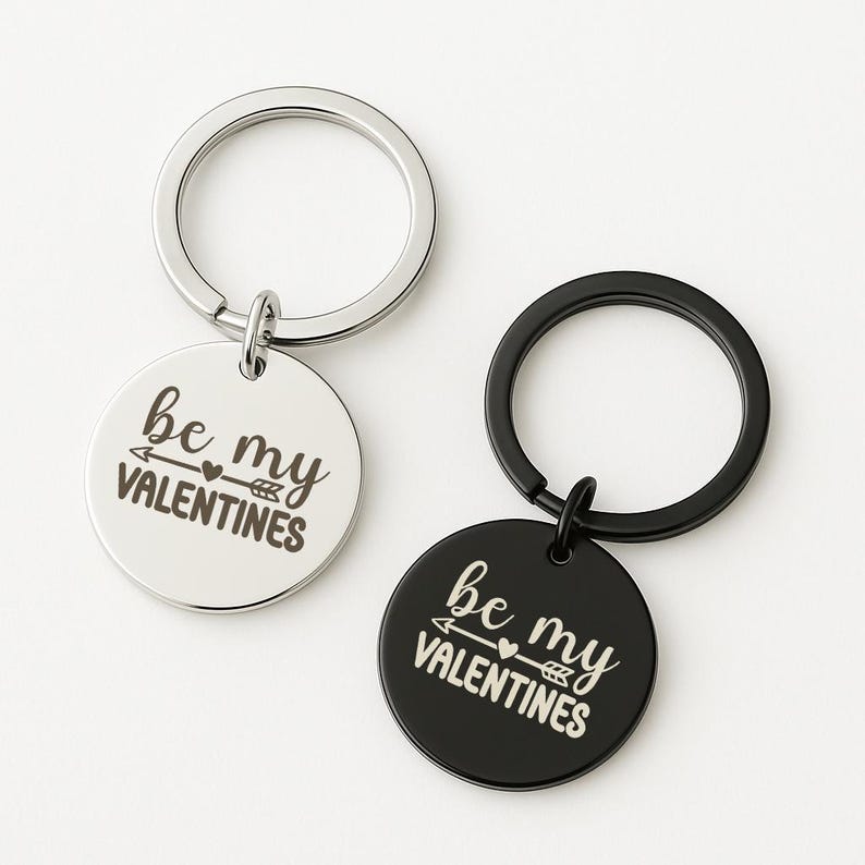 Personalised Stainless Steel Keychain Be My Valentine Gift, Custom Photo Sketch Engraved Keyring, Romantic Couple Anniversary Keepsake