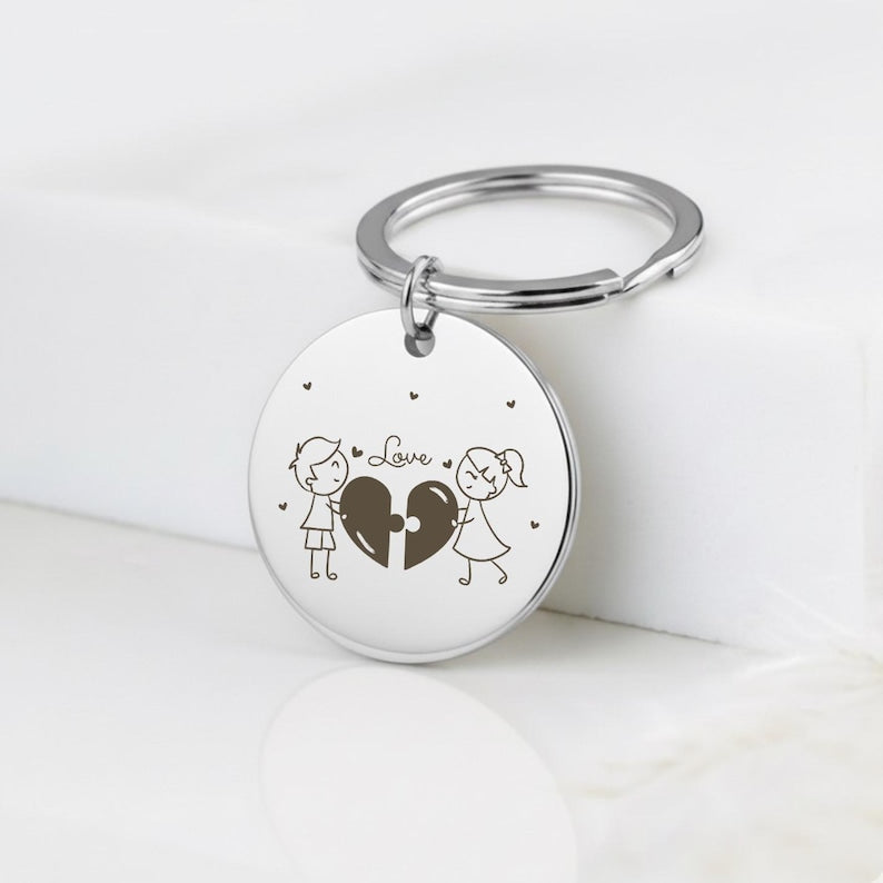 Personalised Love Stainless Steel Keychain, Custom Engraved Rectangle Keyring Gift for Couples, Valentine Anniversary Keepsake Keychain