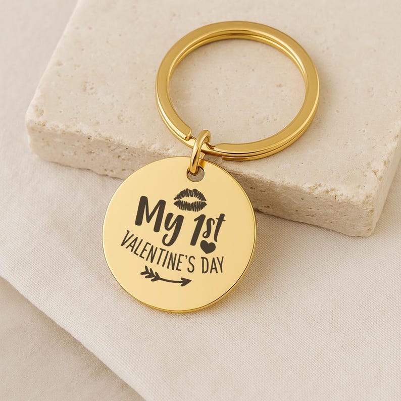 1st Valentine’s Day Keychain, Custom Photo Sketch Gift