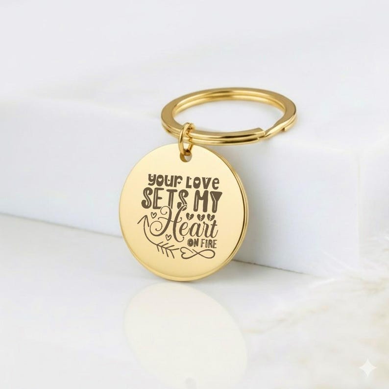 "Your Love Sets My Heart" Keychain, Custom Photo Gift