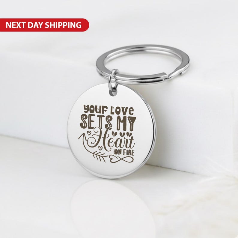 "Your Love Sets My Heart" Keychain, Custom Photo Gift