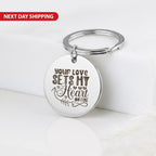 "Your Love Sets My Heart" Keychain, Custom Photo Gift