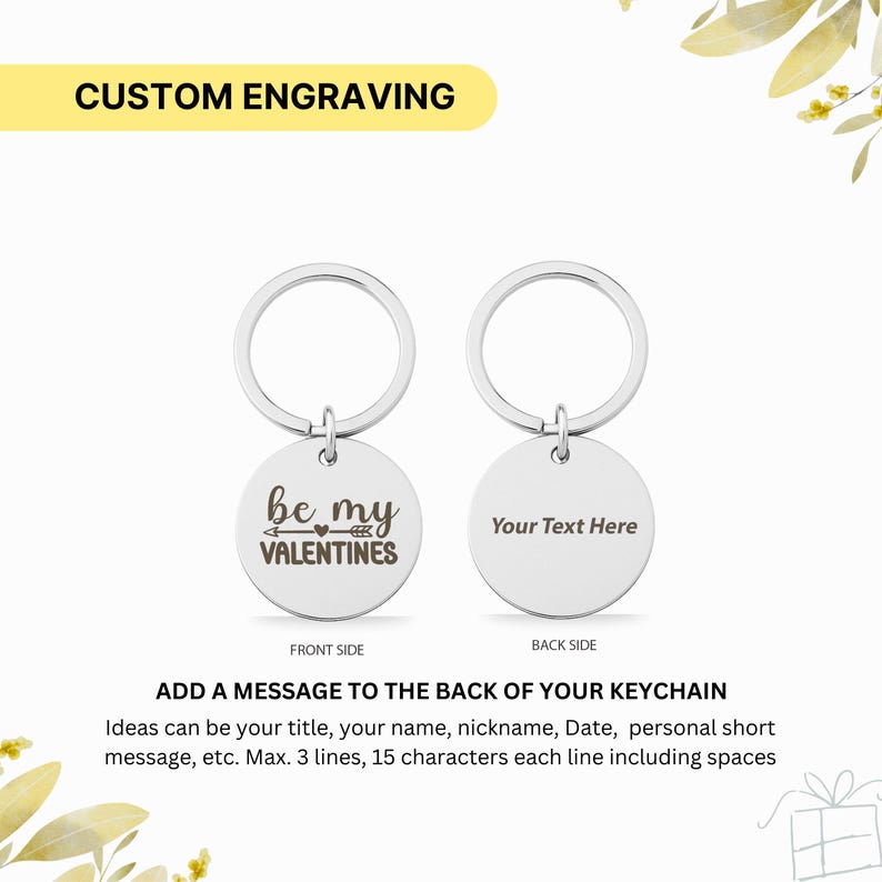Personalised Stainless Steel Keychain Be My Valentine Gift, Custom Photo Sketch Engraved Keyring, Romantic Couple Anniversary Keepsake