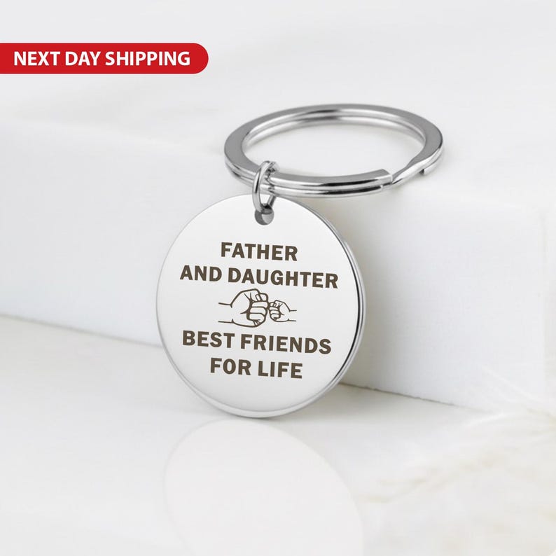Stainless Steel "Best Friends for Life" Father Daughter Photo Keychain