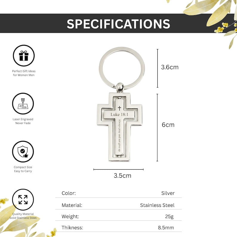 Personalised Stainless Steel Silver Cross Keychain