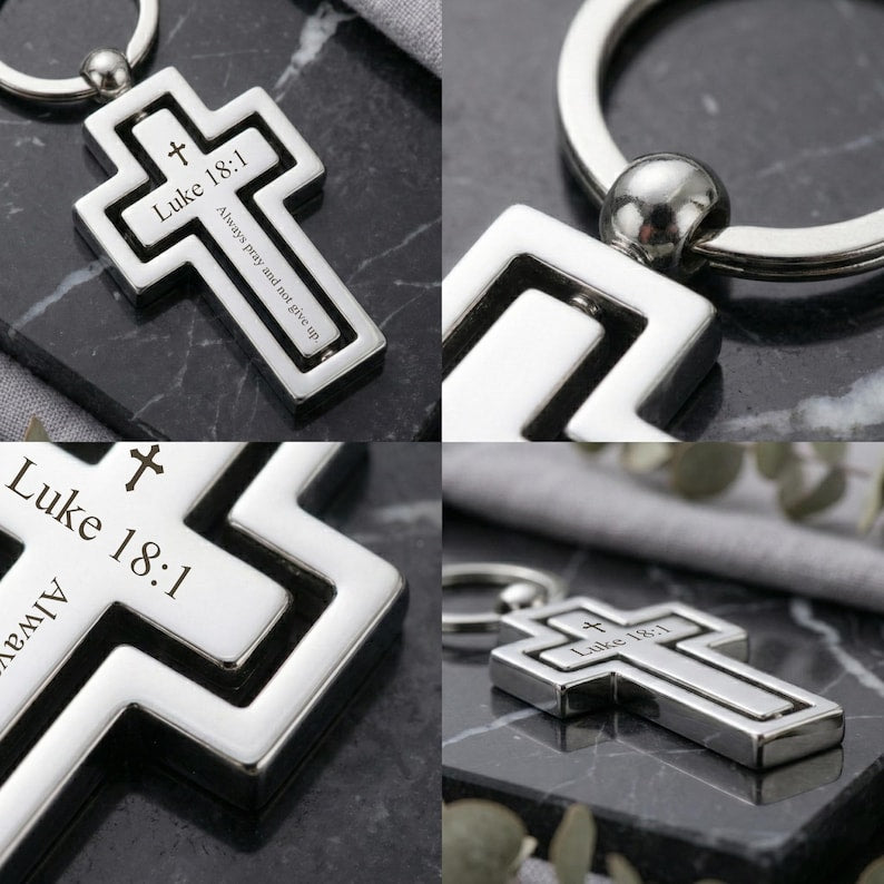Personalised Stainless Steel Silver Cross Keychain