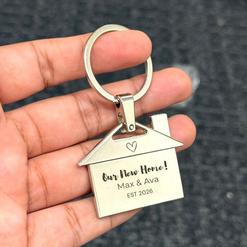 Personalised Stainless Steel New Home Keychain