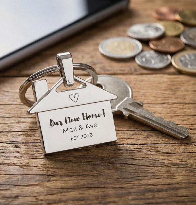 Personalised Stainless Steel New Home Keychain