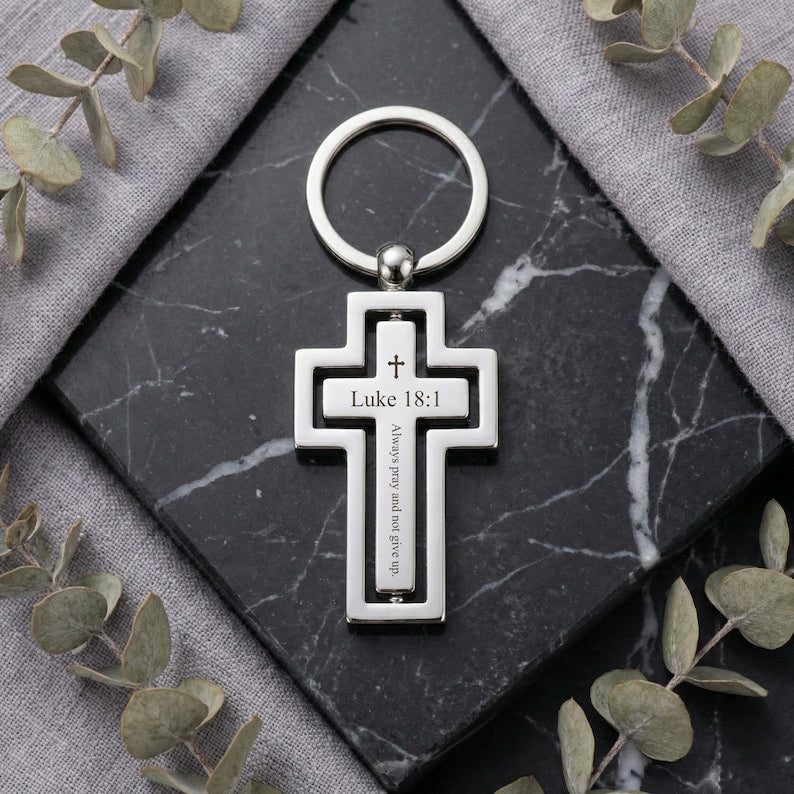 Personalised Stainless Steel Silver Cross Keychain