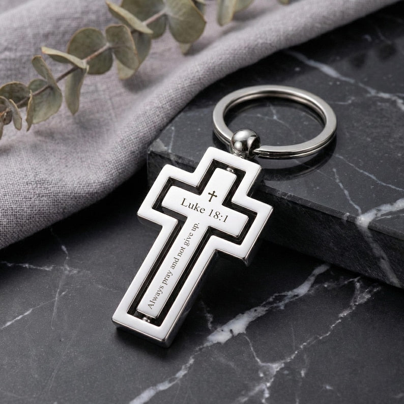 Personalised Stainless Steel Silver Cross Keychain