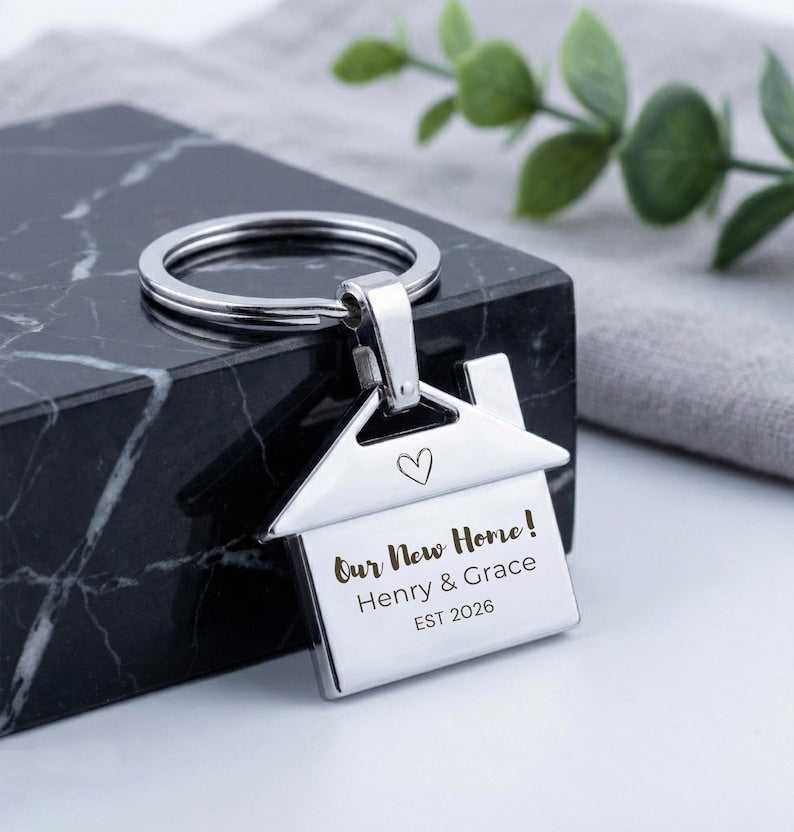 Personalised Stainless Steel New Home Keychain