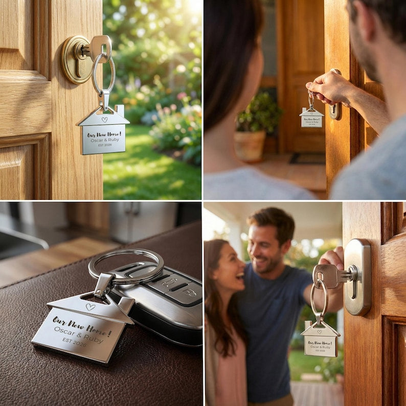 Personalised Stainless Steel New Home Keychain