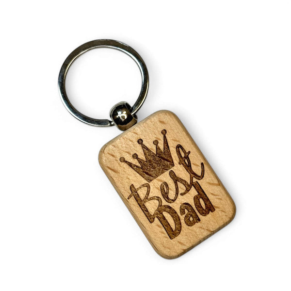 Personalized Best Dad Keychain, Custom Engraved Wooden Keyring with Leather Strap, Unique Father's Day Gift, Birthday Christmas Keyring