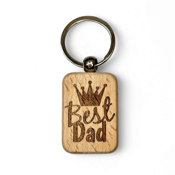 Personalized Best Dad Keychain, Custom Engraved Wooden Keyring with Leather Strap, Unique Father's Day Gift, Birthday Christmas Keyring