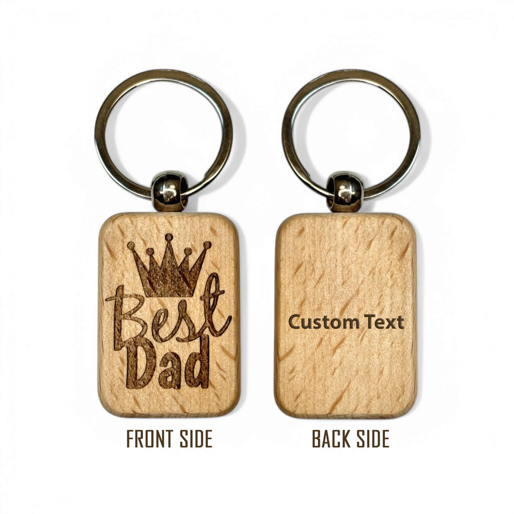 Leather Strap "Best Dad" Engraved Wooden Keychain