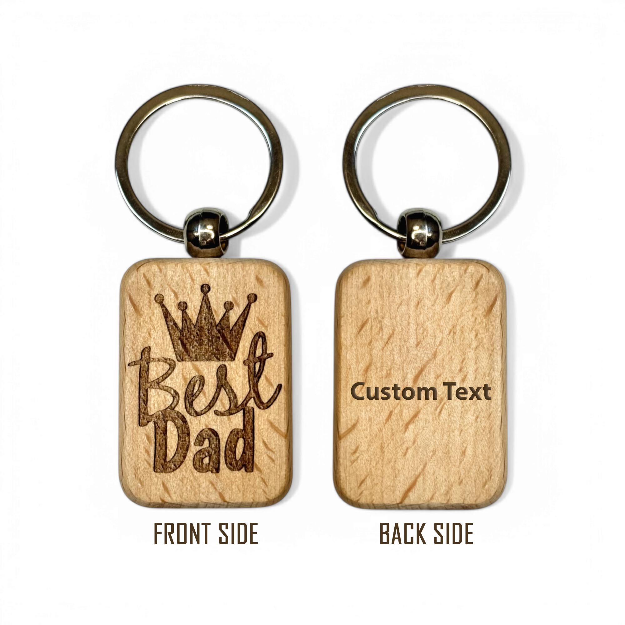 Leather Strap "Best Dad" Engraved Wooden Keychain