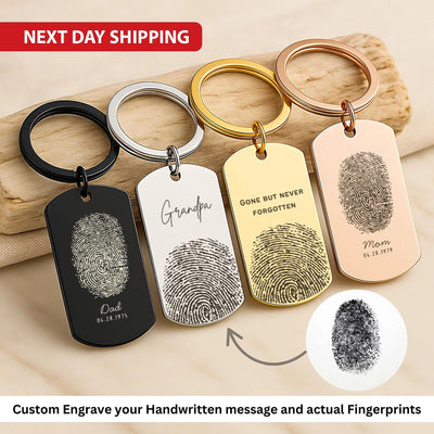 Personalised Couple Fingerprint Keychain Custom Engraved Fingerprints, Name & Date, Memorial or Anniversary Gift
