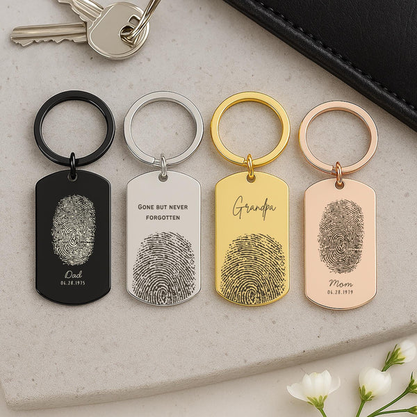 Personalised Couple Fingerprint Keychain Custom Engraved Fingerprints, Name & Date, Memorial or Anniversary Gift