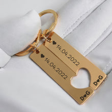 Engraved Heart Puzzle Keychain Set for Couples, Custom Stainless Steel Interlocking Keyrings, Romantic Keychain Gift for Anniversary